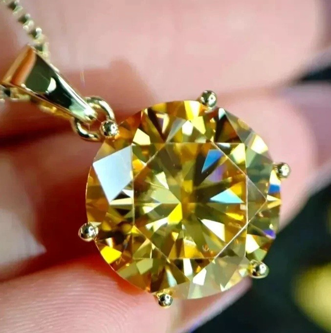 15 Ct Certified Treated Champagne Diamond Solitaire Pendant, 925 Great Luster