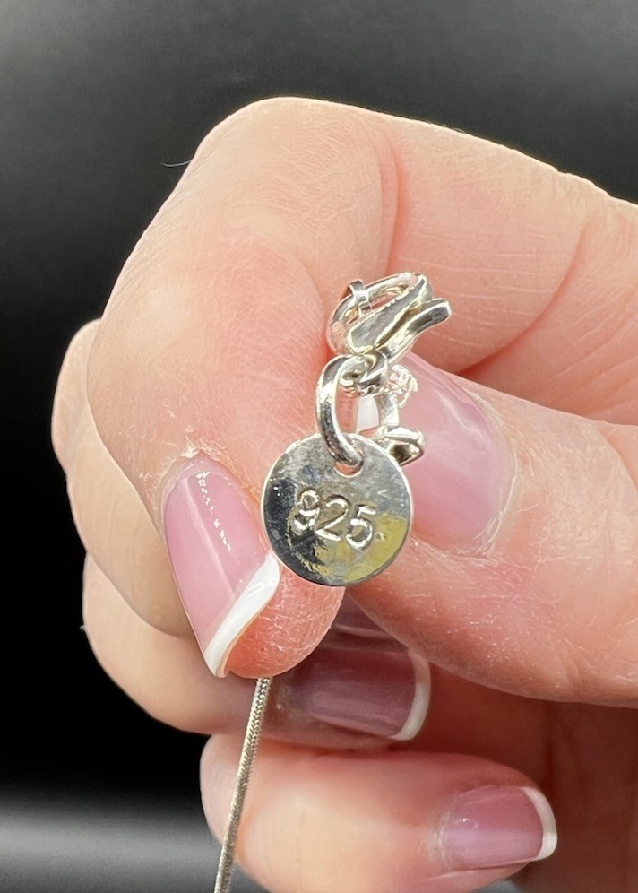 Sterling Silver Lasso Type Necklace, Round Pendant With Dangles, 24”