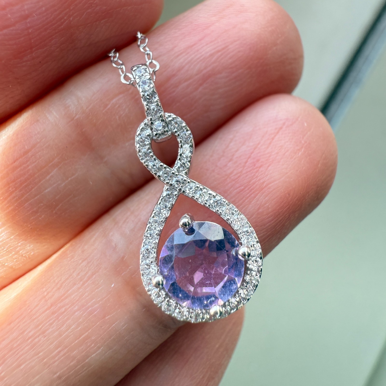 925 Sterling Silver Necklace 6mm Natural Amethyst Gemstone Zircon Purple Chain