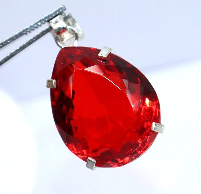 112 Ct Natural Red Topaz 925 Solid Sterling Silver Pendant A+ Gemstone + Gift