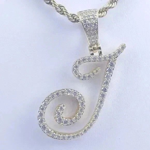 3Ct Round Lab Created Diamond Custom Letter J Mens Pendant 14K White Gold Plated