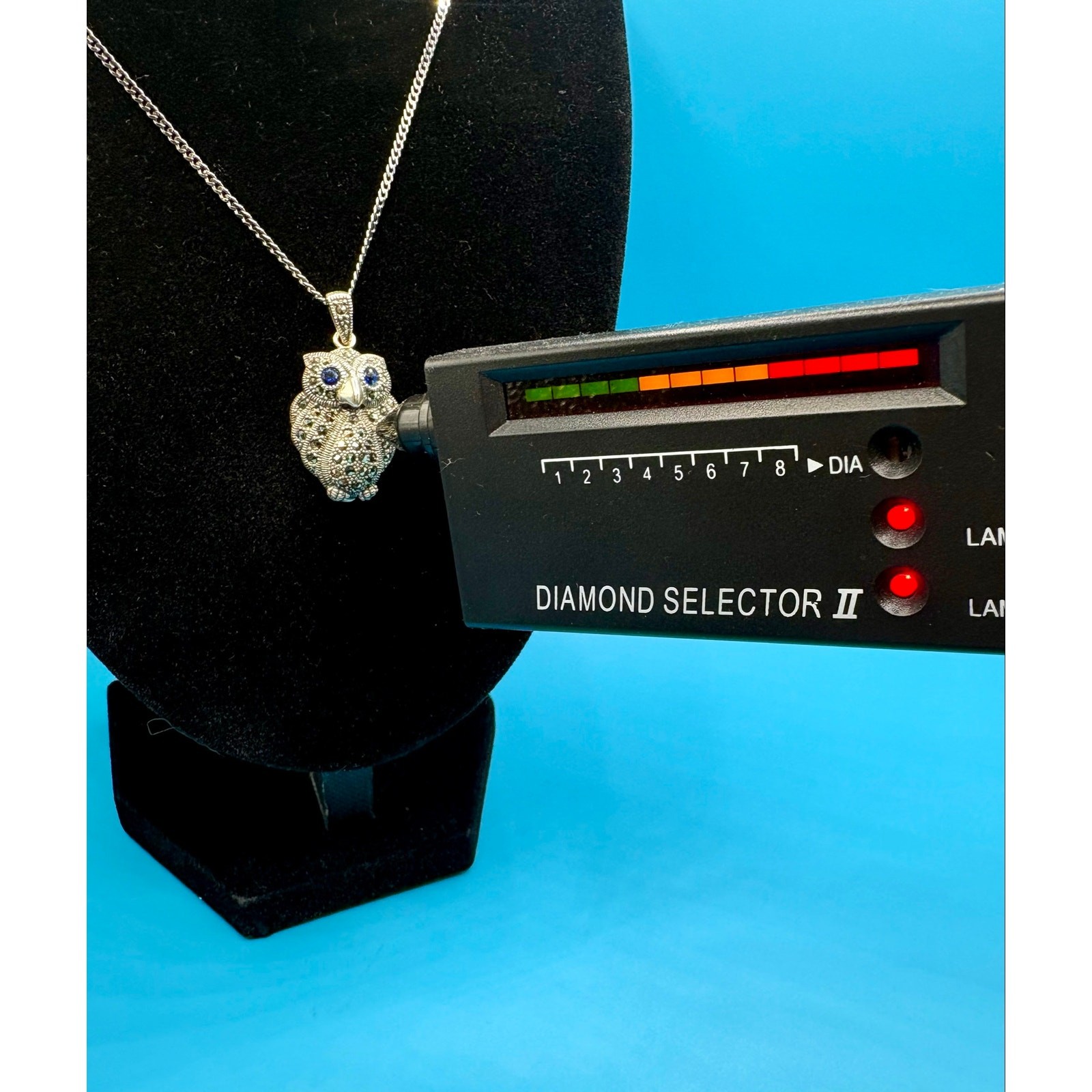NEW Black Rhodium Silver Moissanite Owl Pendant & 20″ Chain