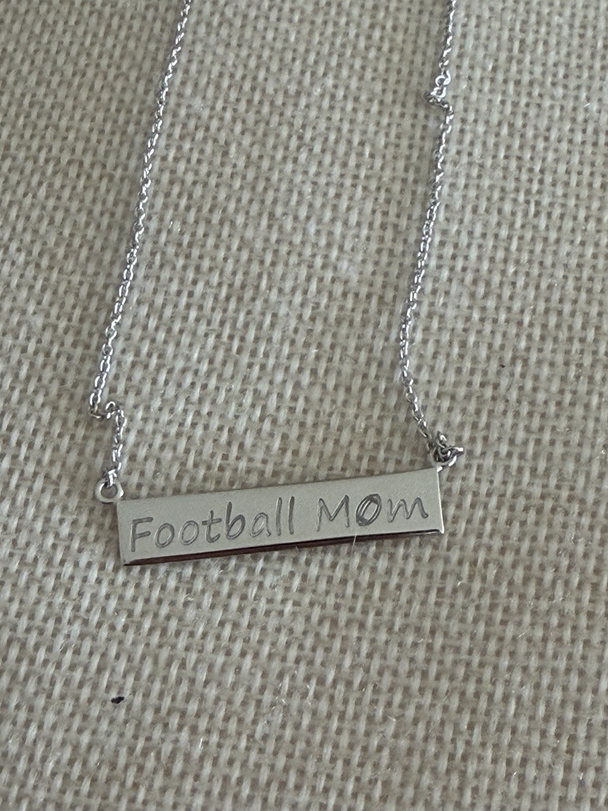 925 Sterling Silver Football Mom Bar Necklace Pendant Chain Sports Mom Jewelry