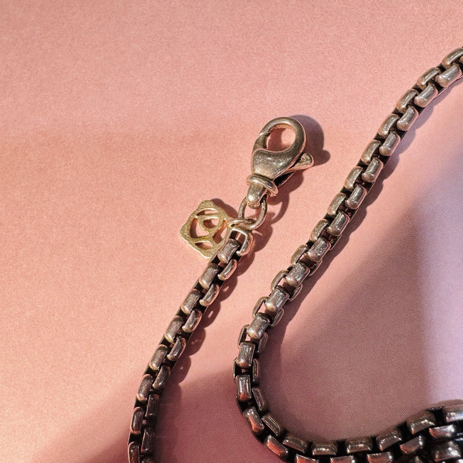 David Yurman 30″ Soild Sterling Silver and Gold Tag Barrel Necklace Chain