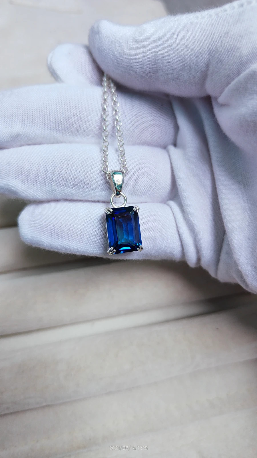5.00 Ct Emerald Cut Natural Sapphire Diamond Gorgeous Pendant 14K White Gold