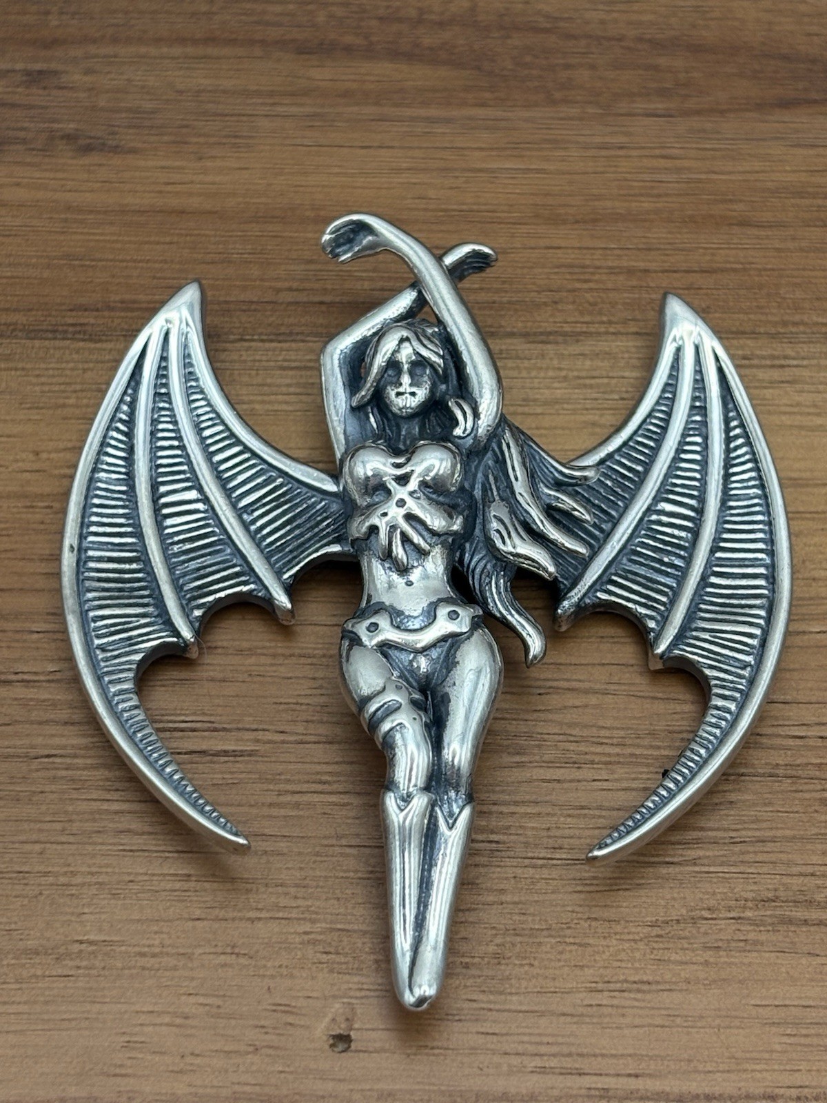 STERLING SILVER WICKED ANGEL PENDANT GOTHIC DARK FANTASY 30.4G 925 60X50MM NEW