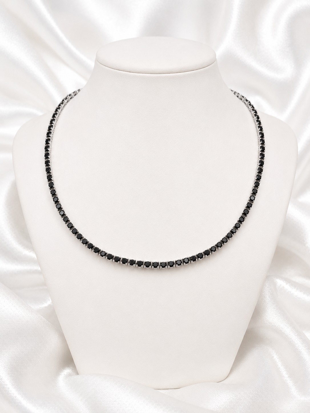 925 Sterling Silver Black Onyx Tennis Necklace 16″ 17.25 CTW Lab Created Gift