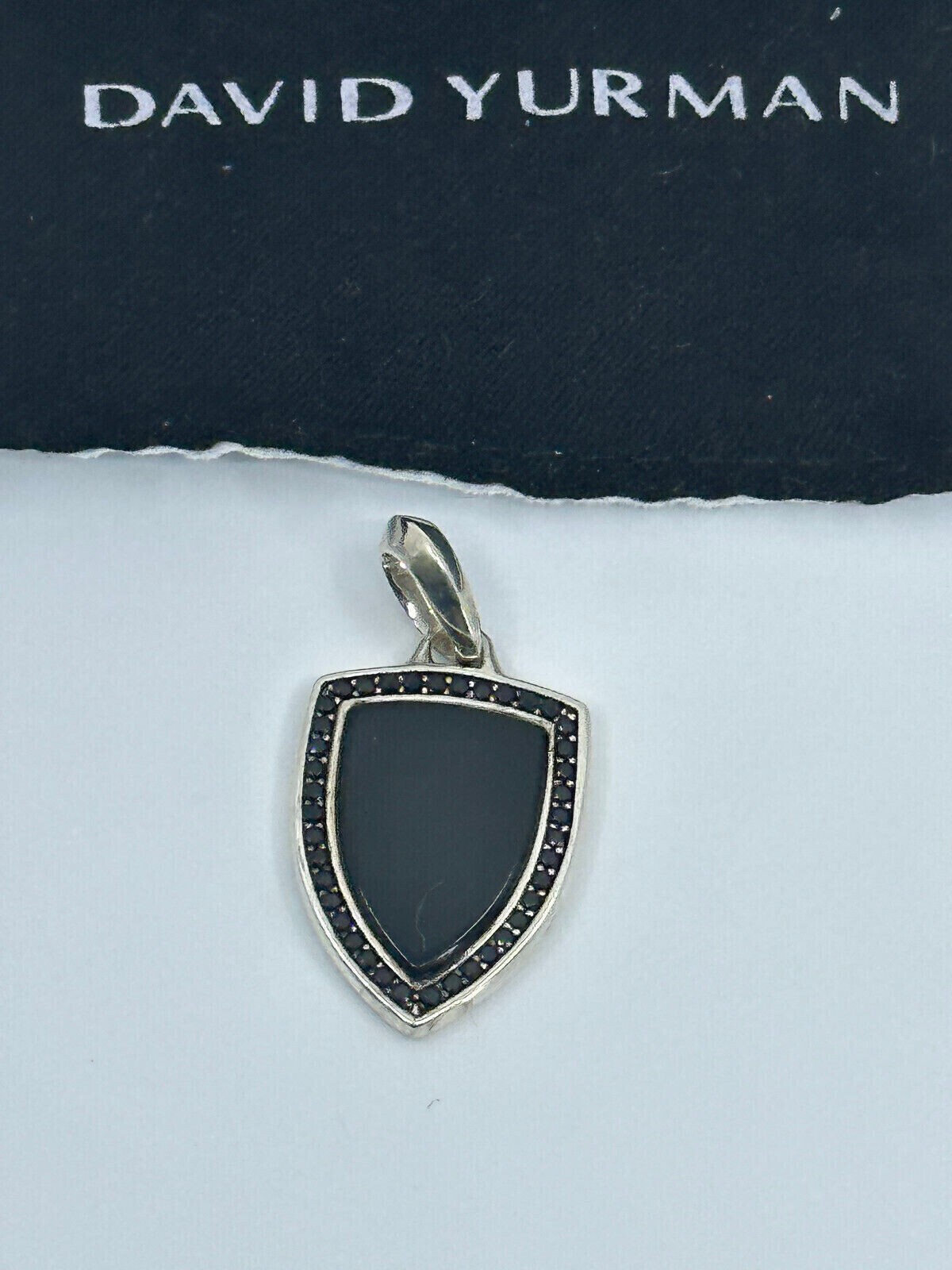 925 David Yurman Shield Amulet Necklace with Black Onyx & Pave Black Diamonds
