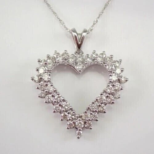 2Ct Lab Created Diamond Round Heart Pendant 14K White Gold Plated Chain Free 18″