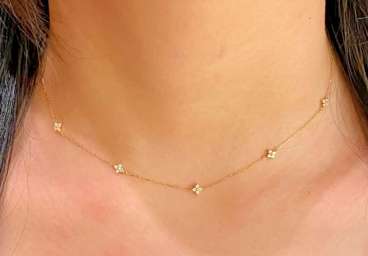 1Ct Round Cut VVSI Genuine Moissanite Dainty Necklace 14K Yellow Gold Plated 16″