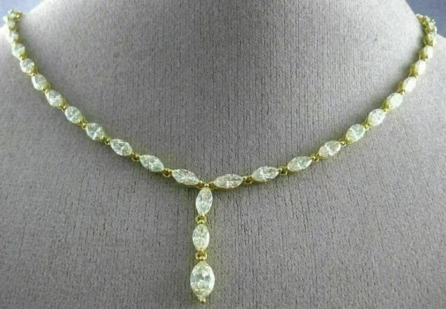 14Ct Marquise Cut Lab Created Diamond Tennis Necklace 14K Yellow Gold Plated 18″
