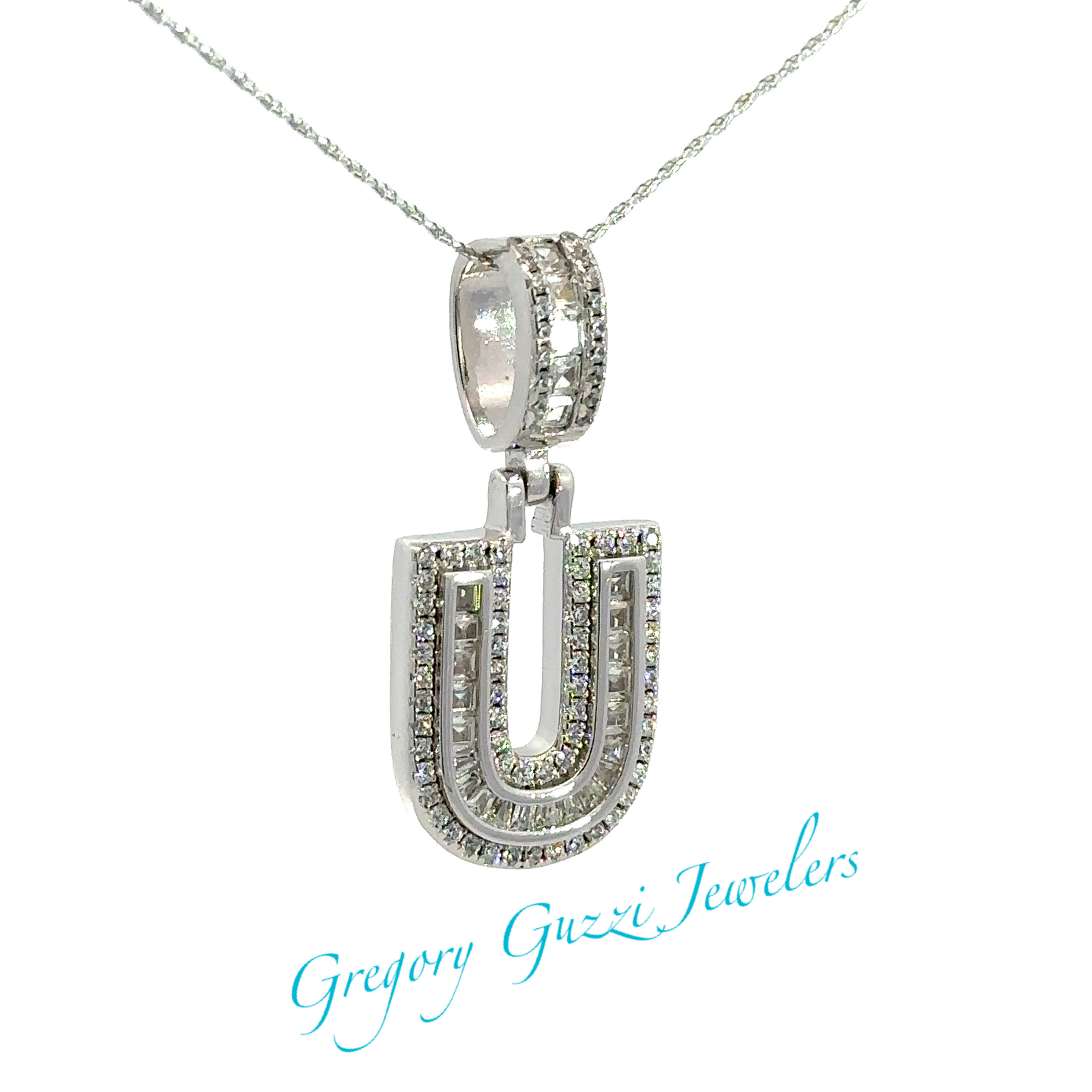 Sterling Silver CZ Pendant Letter U (13mm x 30mm)