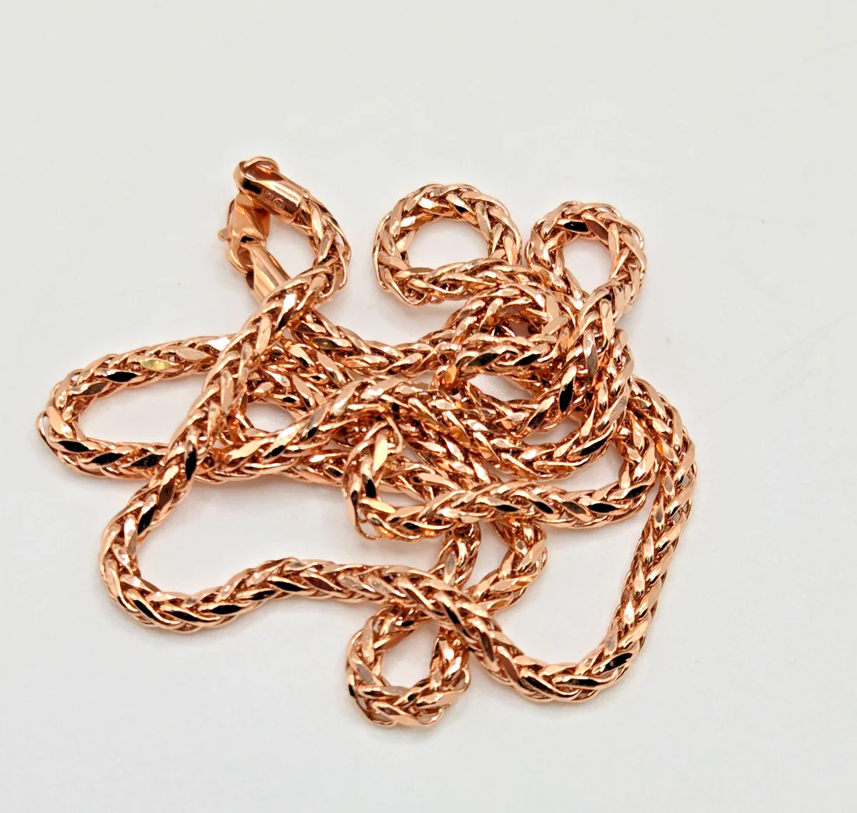 10K Rose Gold Franco Wheat Chain 24 inch x 3.2mm x 2.9 mm Lobster Clasp