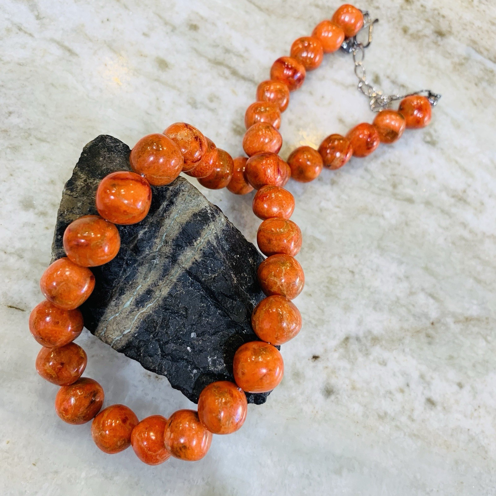 Orange Jasper Necklace JAY KING DTR Mine Finds 13mm Sterling Silver VTG 18″-20″