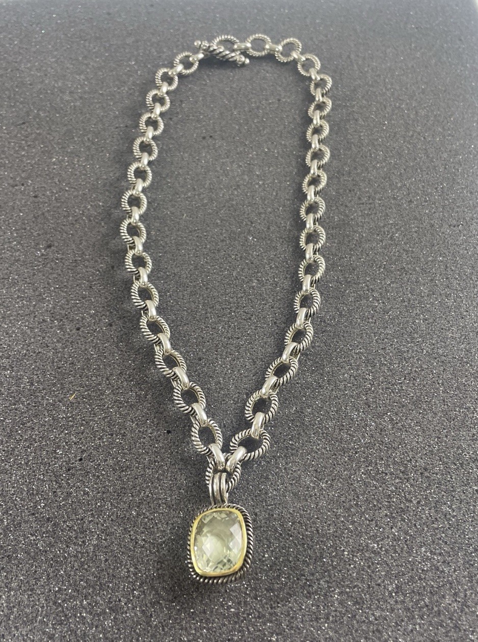 Michelle Albala 925 Silver Prasiolite Cushion Enhancer Cable Link Toggle Chain