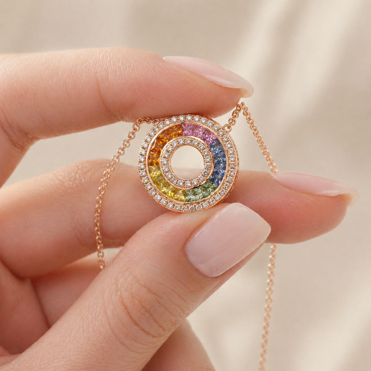 1.46ct Rainbow Sapphire Diamond Pendant 14KR | Natural Multi-Color Sapphire