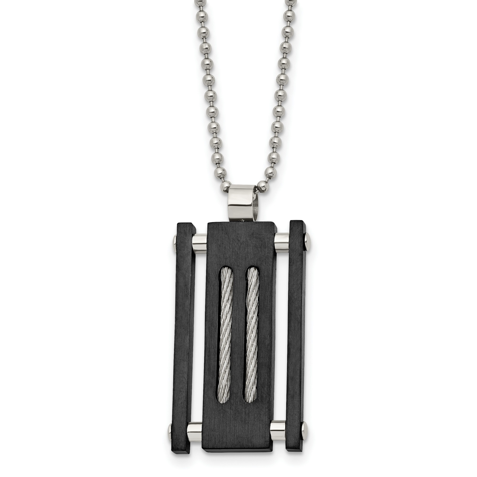 Stainless Steel Brushed And Polished Black IP Cable Necklace