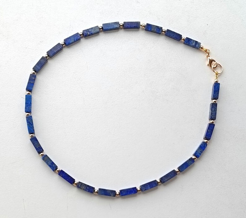 Natural Blue Lapis Lazuli Rectangle Shape Gemstone Bead 18″ Handmade Necklace