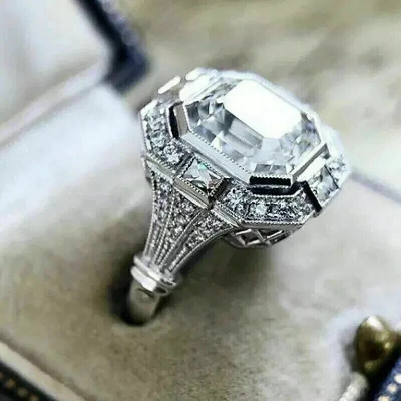 3Ct Lab Created Asscher Cut Diamond Engagement Ring 14K White Gold FN