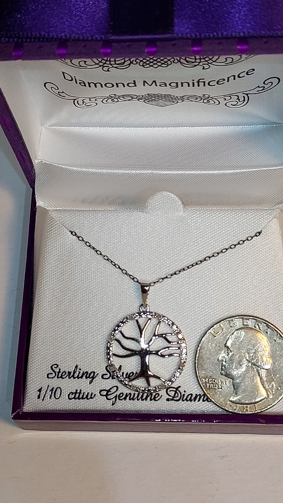 New~**TREE OF LIFE 1/10 CTW DIAMOND PENDANT**~Sterling Silver ~18″ CHAIN~Box