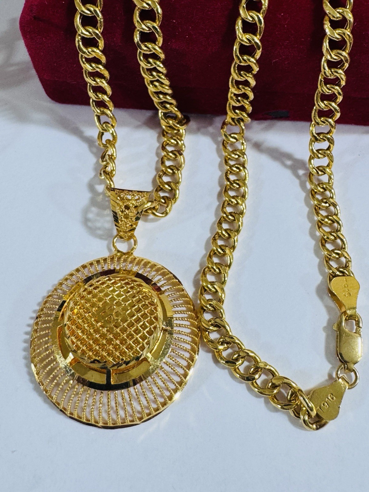 Saudi 22K Solid 916 Real Fine Gold Round Set Necklace 18”/18.5” Long 16.6g 6mm
