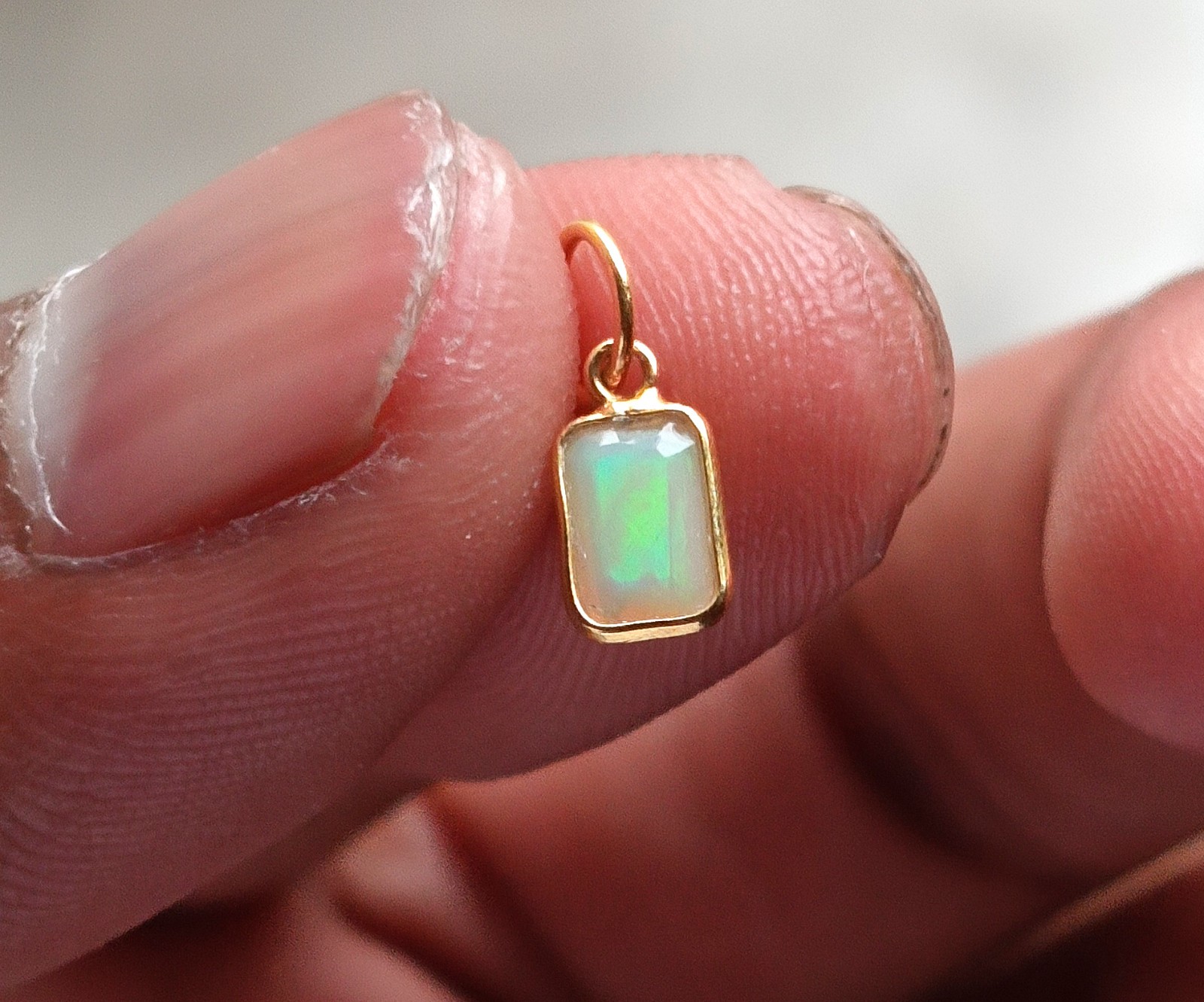 18K Solid Yellow Gold Charm Pendant Natural Ethiopian Opal Handmade Pendant