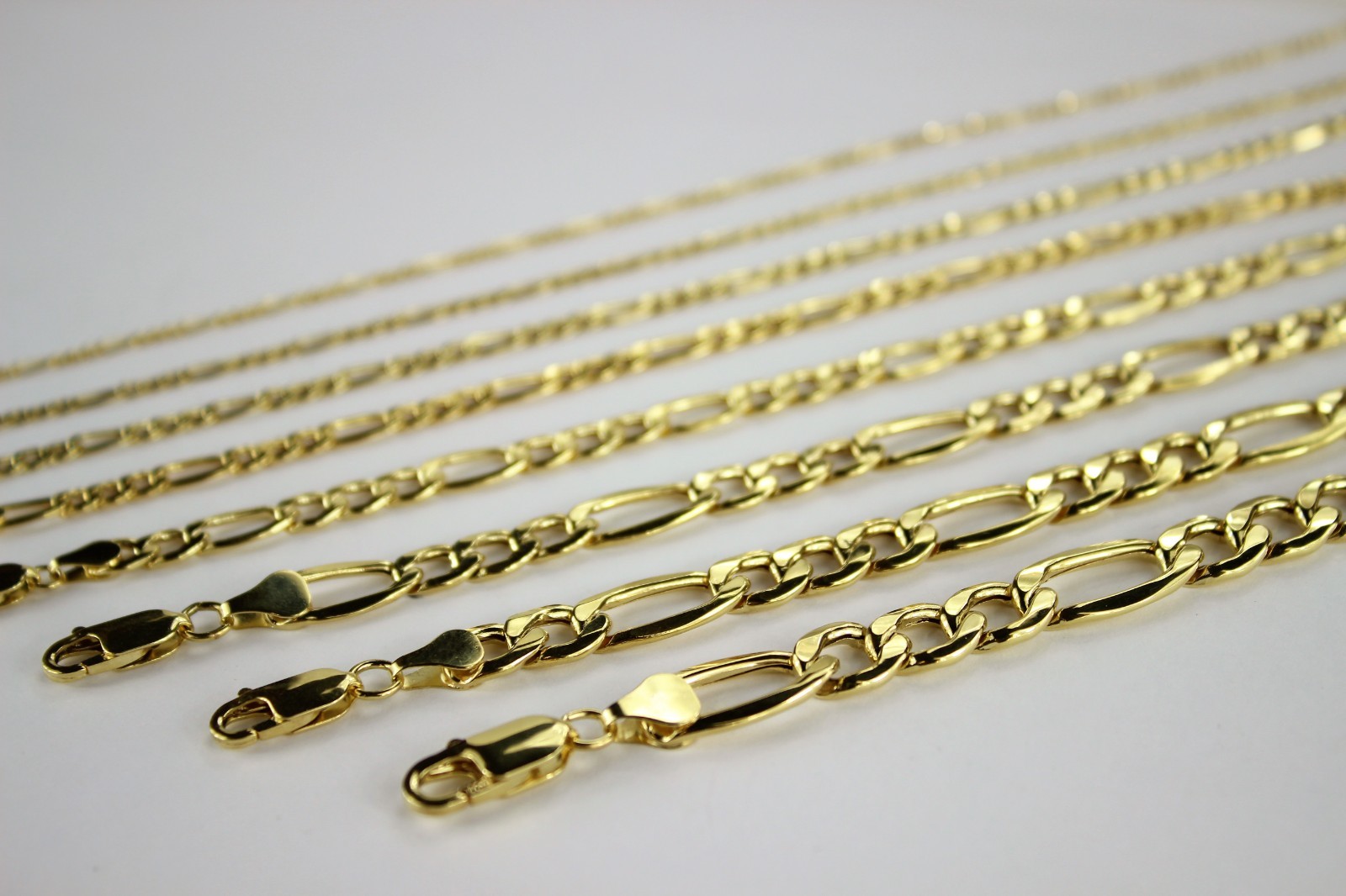 14K Yellow Gold Figaro Link Hollow Chain Necklace Bracelet 2mm ~ 5.5mm /7″ ~ 30″
