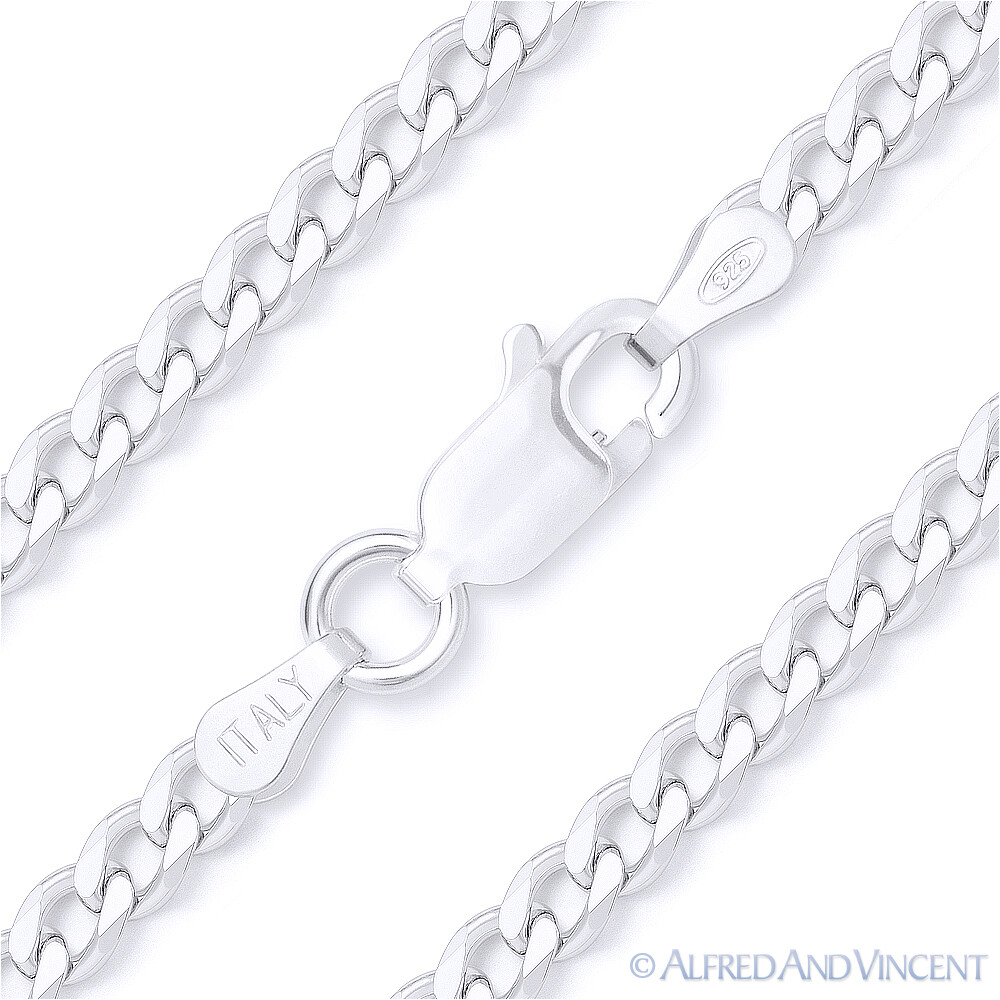 Solid 925 Sterling Silver Cuban Curb 3mm Link Italy-Made Men’s Chain Necklace