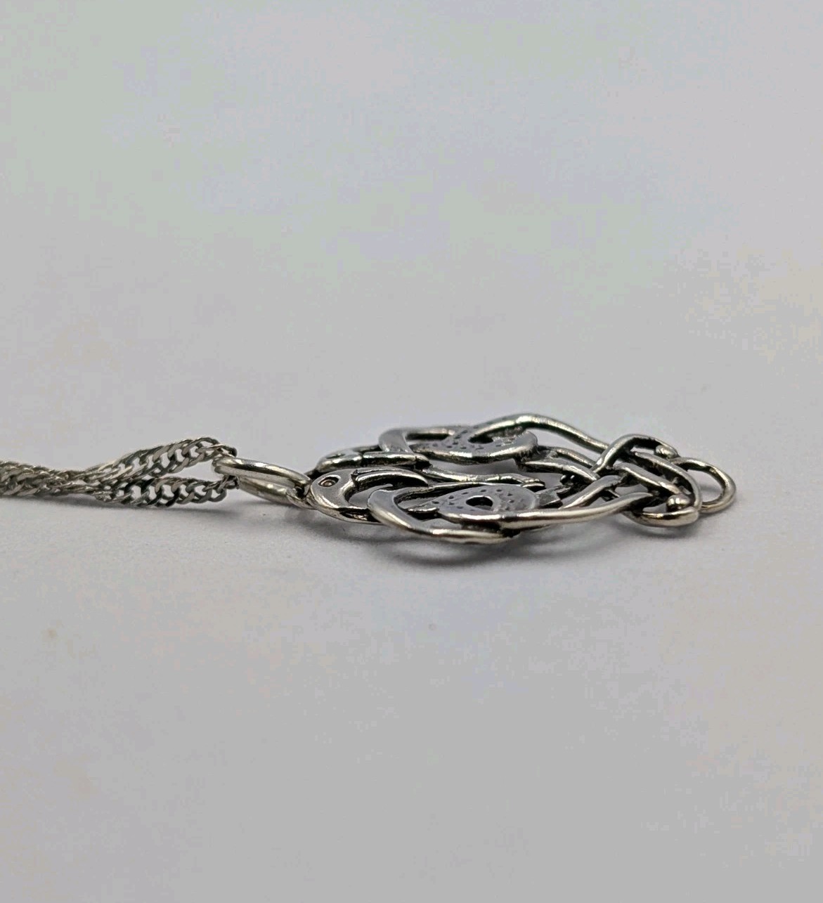 Artisan 925 Sterling Silver Celtic Love Birds Pendant 18.75″ Singapore Necklace