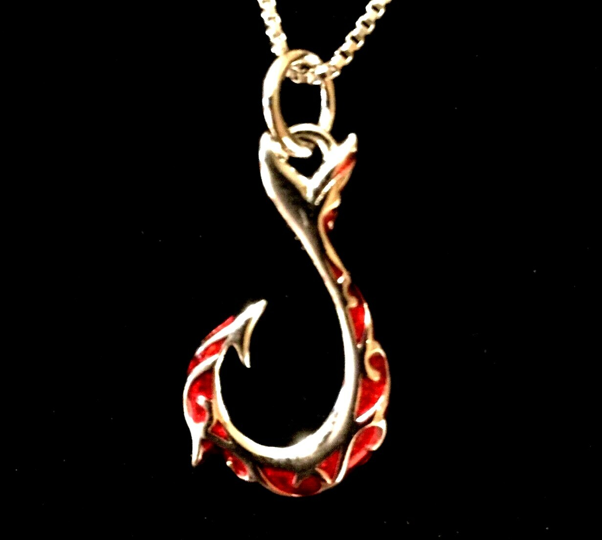 NEW STERLING SILVER FISHING HOOK PENDANT AND NECKLACE 3.5 grams ~ Stamped 925
