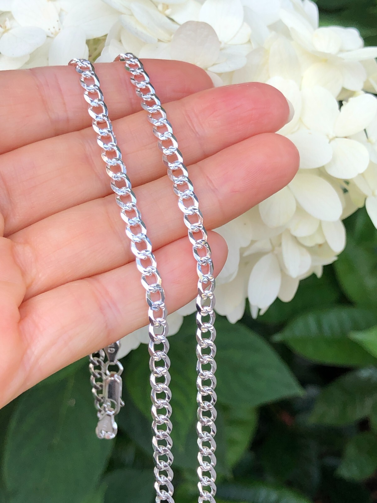 Solid Sterling Silver 925 Cuban Curb Link Chain Necklace Men Women 24″ 4mm