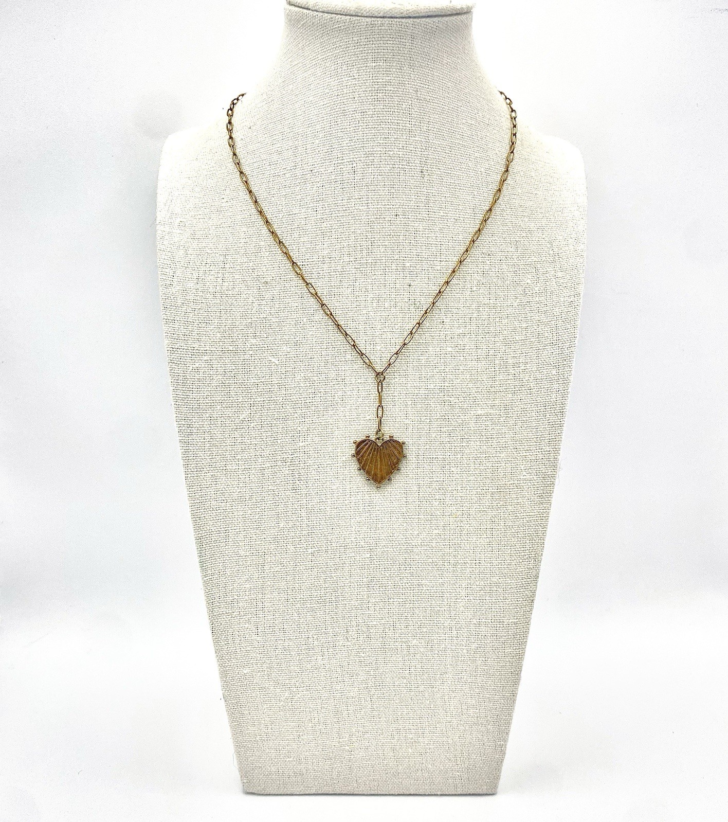 Sterling Silver 925 Spiked Fluted Heart Lariat Pendant Necklace Bronze Tone Goth