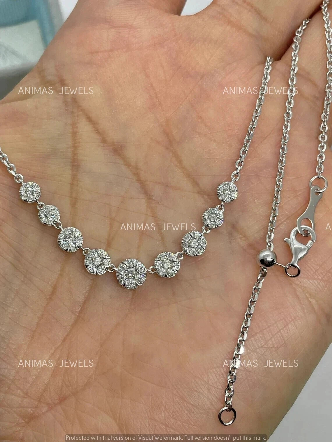 1 CT Round Real VVS1 Moissanite Choker Halo Women’s Necklace 925 Sterling Silver