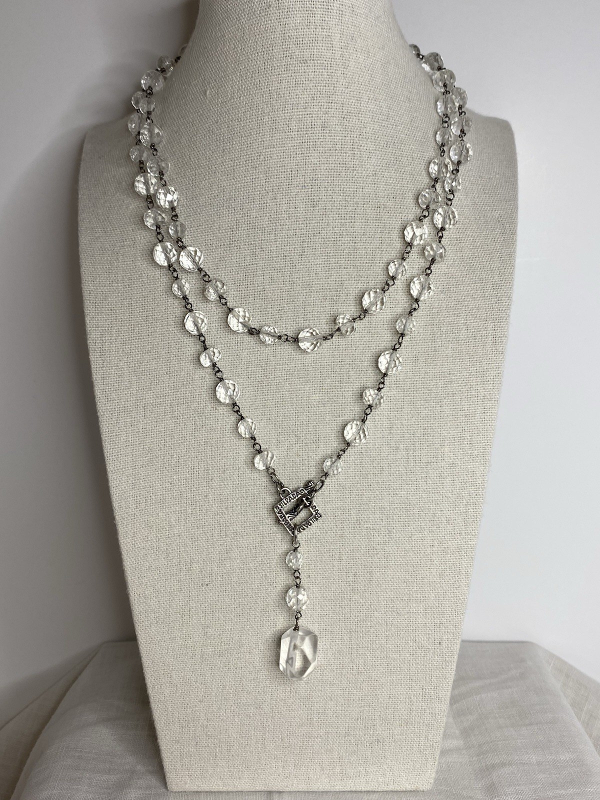 Silpada Necklace Sterling Silver Faceted Glass Beaded Lariat Signed Long 36”