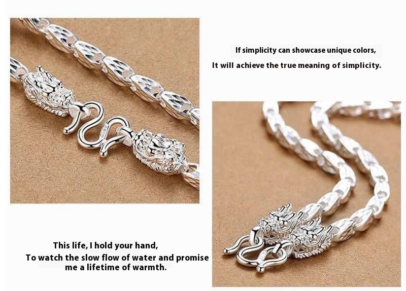 Solid 999 Sterling Silver Rope Chain Mens Necklace 8mm Domineering dragon head