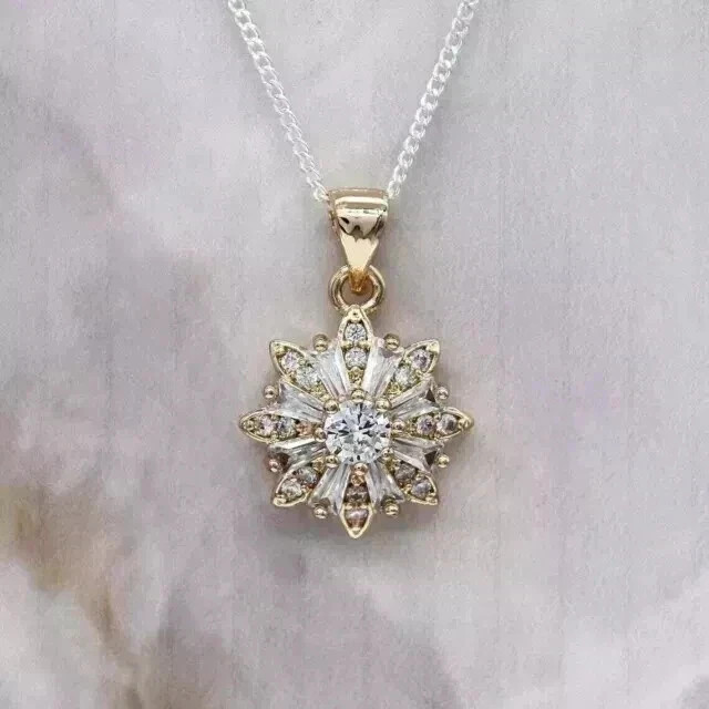 2 CT Round Cut White Moissanite Women’s Flower Pendant 14k Yellow Gold Plated