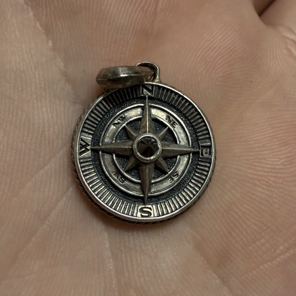 David Yurman Sterling Silver Maritime Compass Amulet Pendant 925 Black Diamond