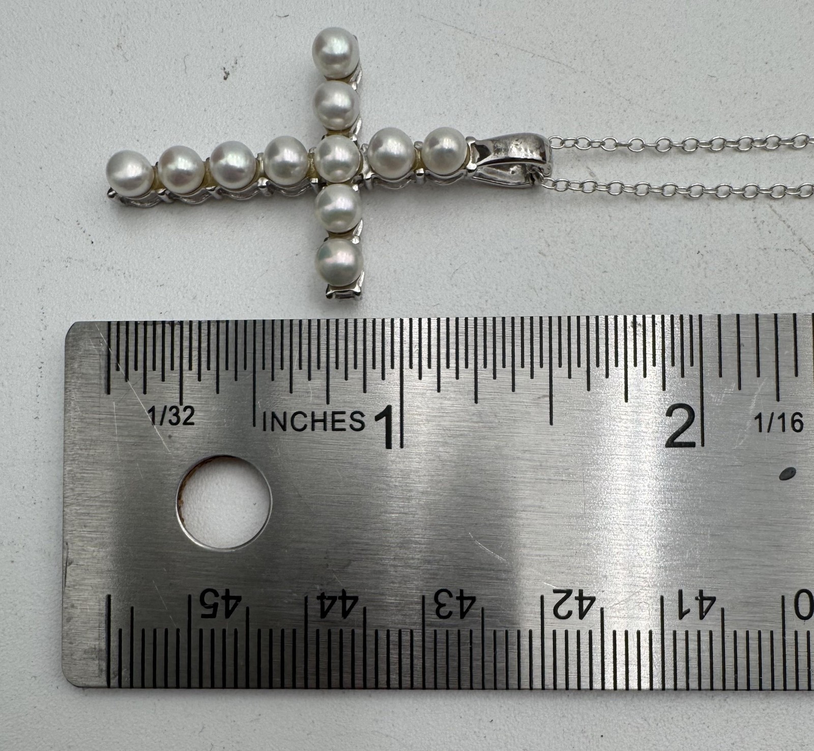 FAB Sterling Silver 925 Pearl Cross Pendant Necklace 21in Womens Religious