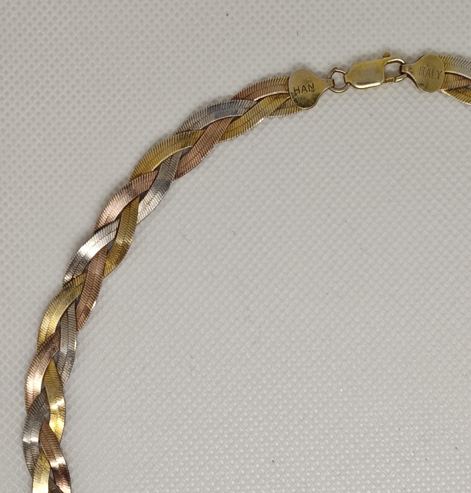 HAN Italy 925 Sterling Silver Tri Color Braided Necklace 18g Yellow Rose White
