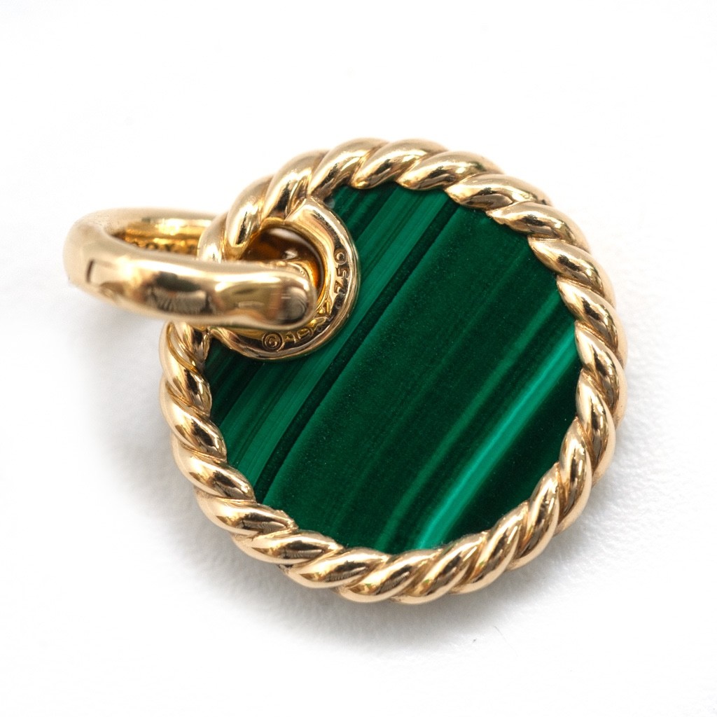 DAVID YURMAN 18K Gold & Malachite Elements Disc 15.5mm Pendant New Authentic