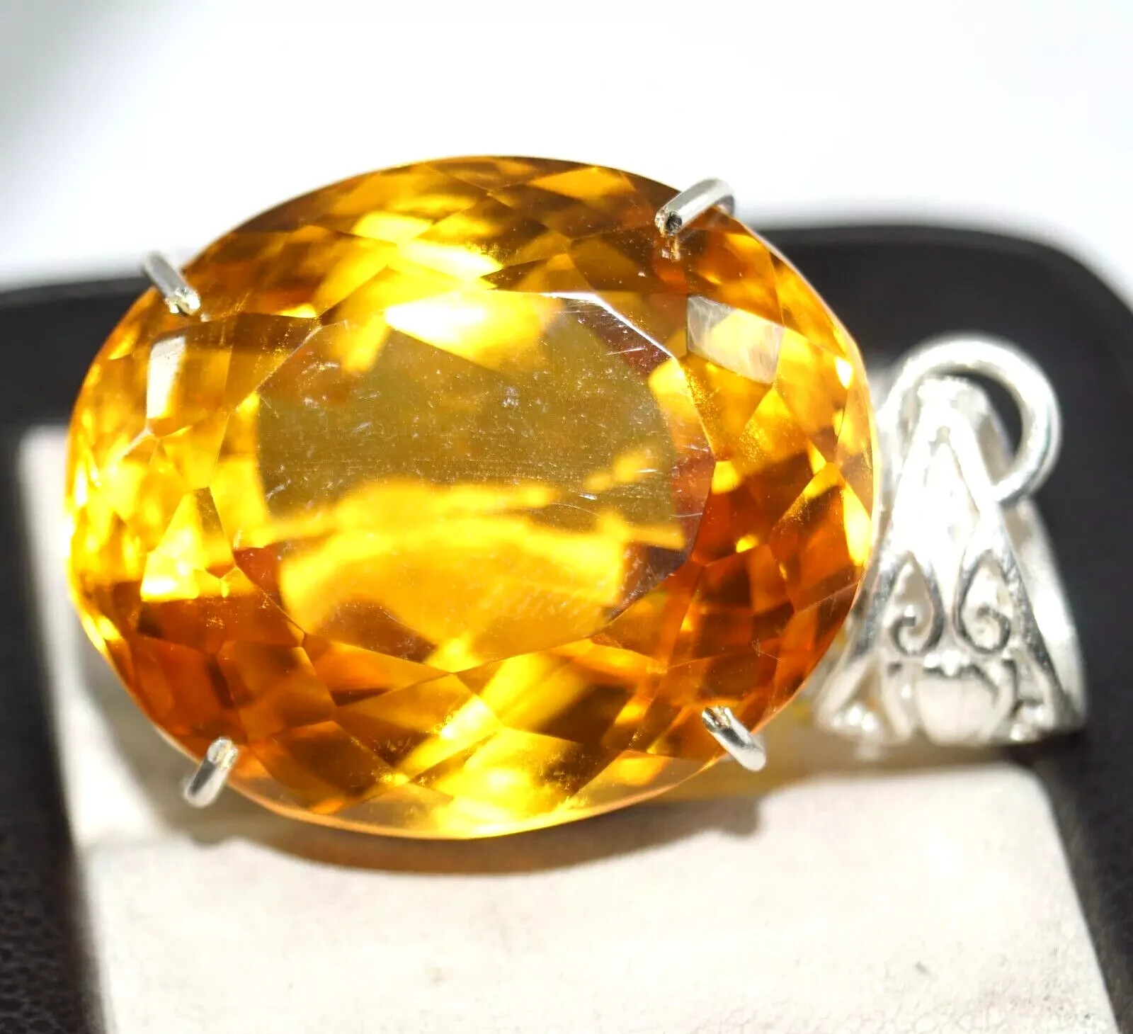 GIE 90 Ct+ Natural Yellow Citrine Oval Cut 925 Solid Silver Pendant Gemstone