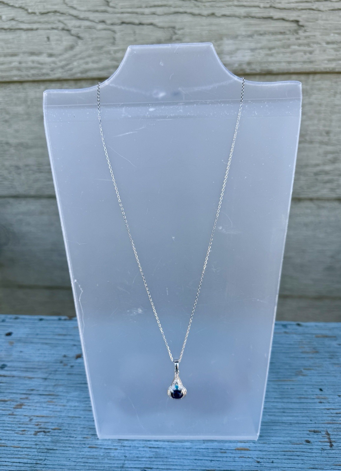 Signed STS 925 Sterling Silver Blue Star Sapphire & Apatite Pendant Necklace 18”
