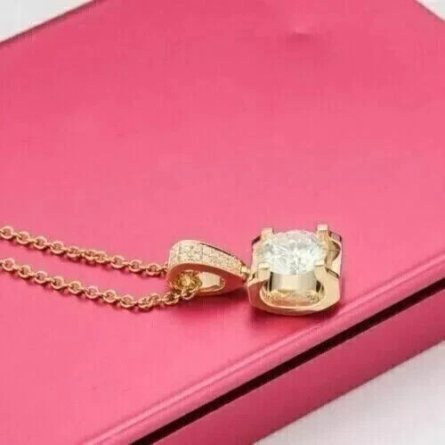 2.00Ct Round Cut Lab-Created Diamond Solitaire Pendant 14K Yellow Gold Plated.