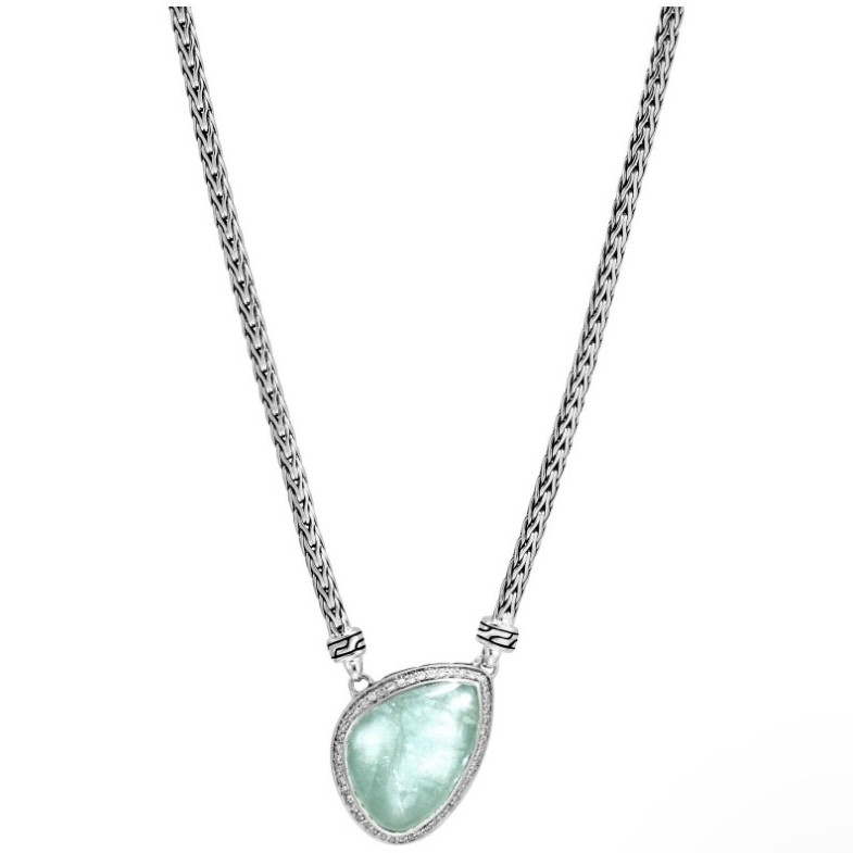 John Hardy Classic Chain 925 Sterling Silver Grandidierite Diamond Pendant