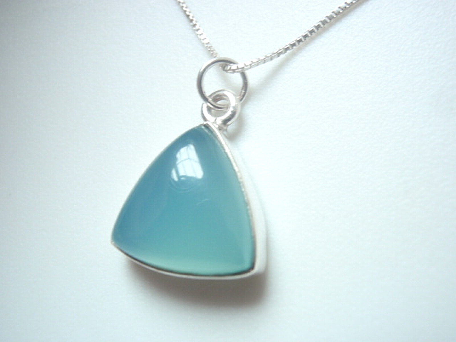 Chalcedony Triangle with Soft Corners 925 Sterling Silver Necklace