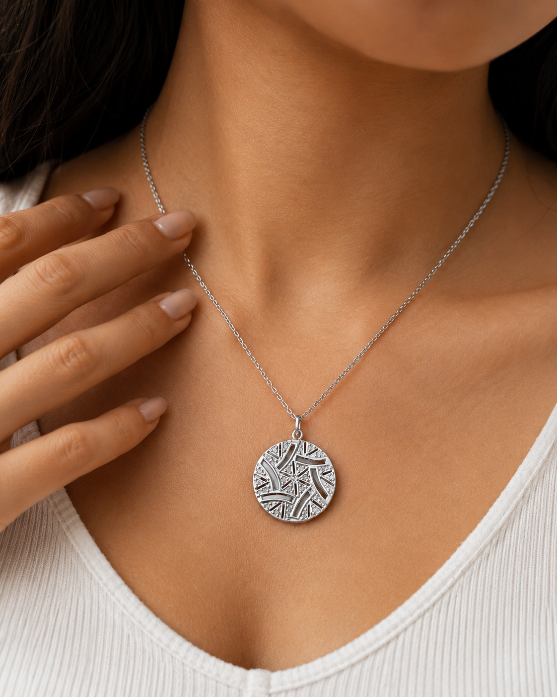 Rose Cut Diamond Sunburst Disc Pendant, 925 Sterling Silver Necklace, Handmade R