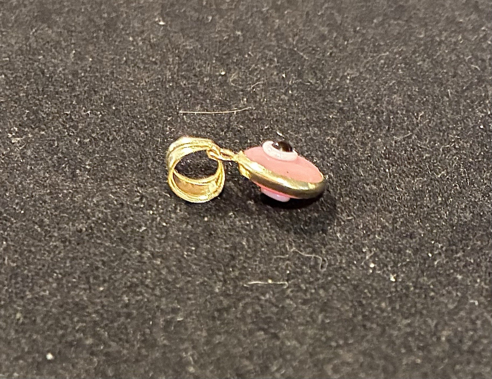 Evil Eye Solid 14kt yellow gold Pink Enamel Charm Pendant Good Luck Brand New