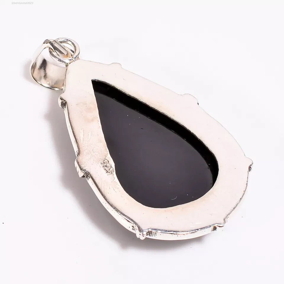 Black Onyx Gemstone Pendant 925 Sterling Silver Handmade Zealous Pendant