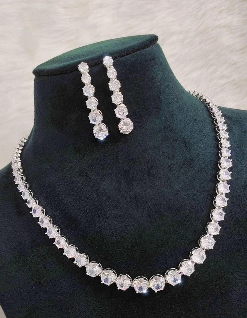 15Ct Round Cut Lab Created Diamond Tennis Necklace 14k White Gold Plated Silver