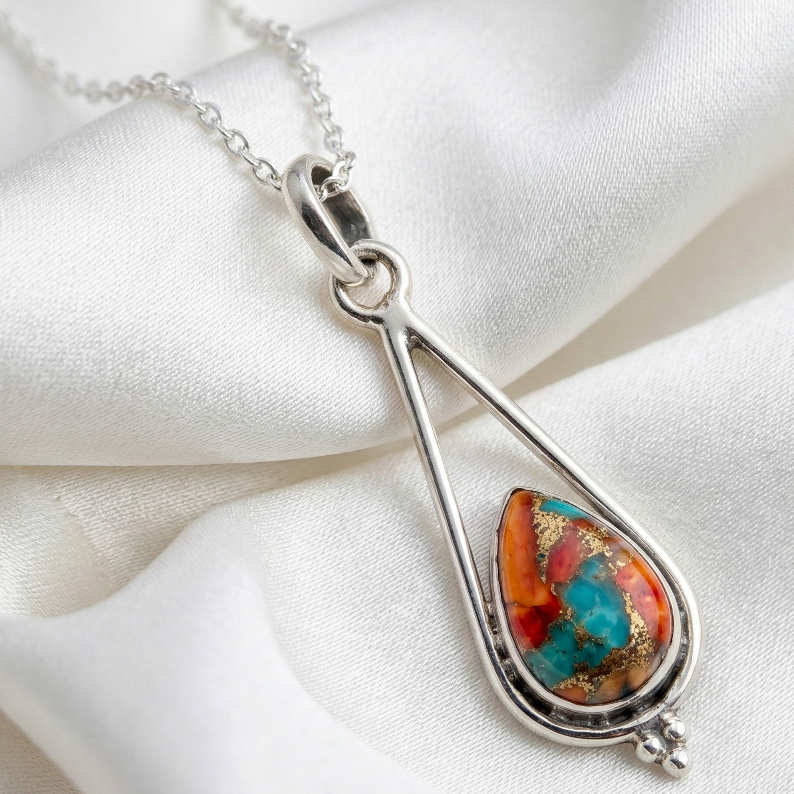 925 Sterling Silver Copper Turquoise Women Handmade Pendant